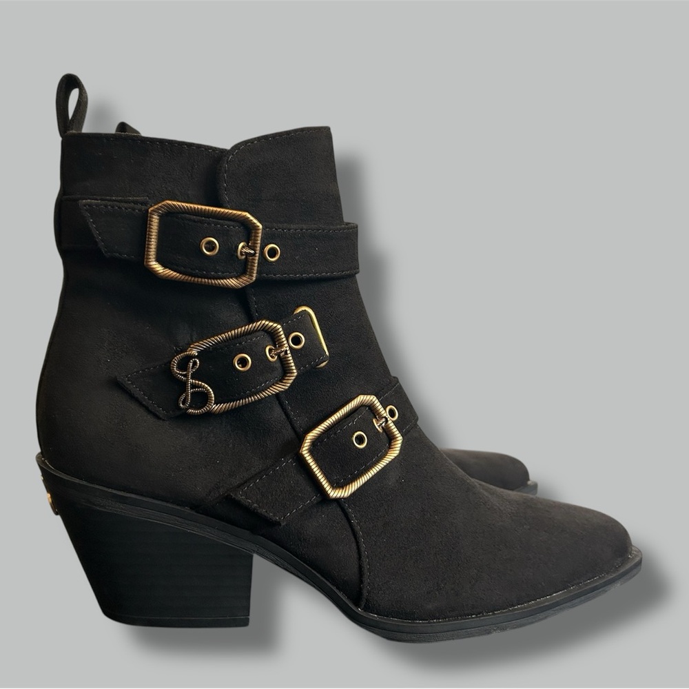 NEW SAM& LIBBY 8.5M Finnley Black Western Buckle Mid Rise Boots BLOCK HEEL
